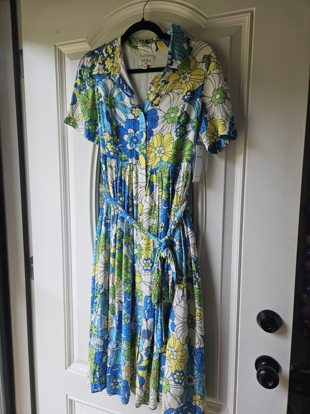 Red Dress Boutique Floral Button-Front Midi Dress in Blue, Green & Yellow